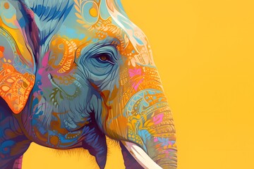 Obraz premium Vibrant and bright and colorful elephant portrait. Animal wildlife art. Decor interior illustration. National Elephant Day