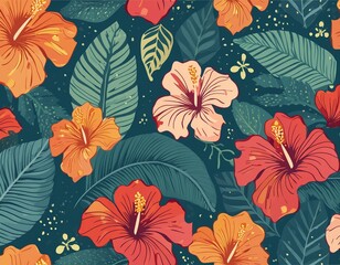 Tropical Hibiscus Pattern -  a vibrant and colorful pattern with oversized hibiscus flowers and monstera leaves.