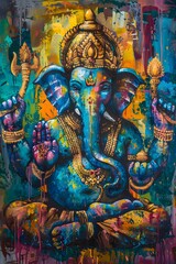 Ganesh Illustration of colorful hindu lord Ganesha. traditional ancient religion art. Ganesh Chaturthi festival of India banner poster greeting card