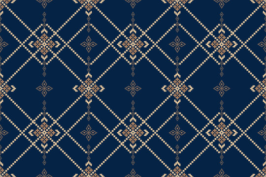 Beautiful vintage cross stitch traditional ethnic pattern.floral pixel art embroidery. Elegance background abstract Aztec beautiful seamless pattern for fabric,cloth,dress,carpet,curtain,sarong,batik.