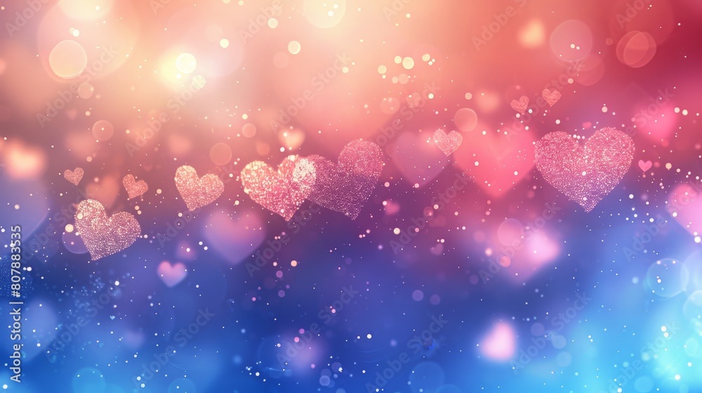 Aufkleber hearts of various sizes in shades of pink and blue scattered on a background in corresponding colors