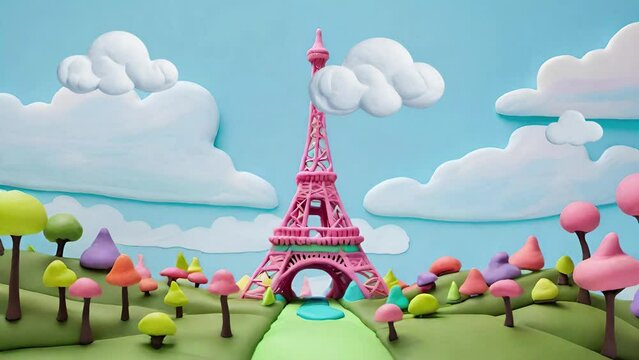 Eiffel Tower time lapse stop motion loop animation