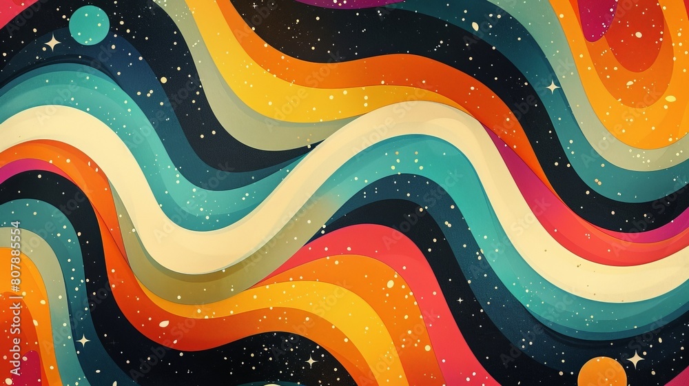 Poster a vibrant background featuring colorful wavy lines with intermingled stars scattered throughout