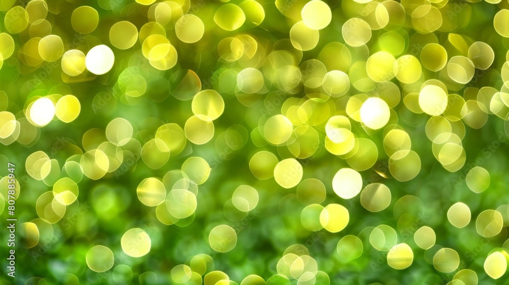 Poster Multiple green bokeh circles creating a blurred and ethereal background
