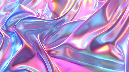 Naklejka premium Abstract background with colorful iridescent holographic foil. Trendy fashion banner, pastel silver metallic wallpaper, abstract background with iridescent iridescent paint in rainbow color