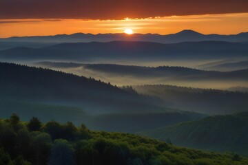 Obraz premium Generative AI image of a dramatic mountain range with fiery sunset clouds above