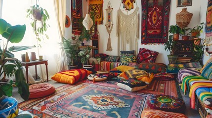 Scandinavian, Living Room, Cozy, Vibrant, Bohemian, 
