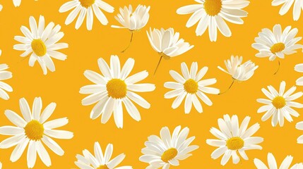 Bright Daisy Pattern on Yellow Background