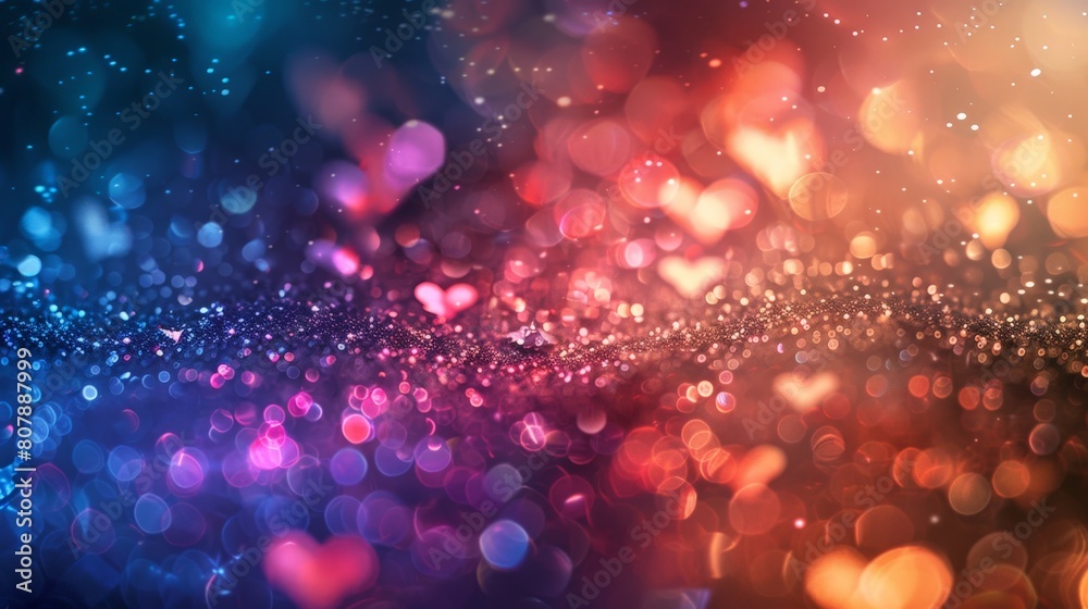 Poster A close-up view of heart-shaped bokeh lights filling the background, creating a soft and romantic effect