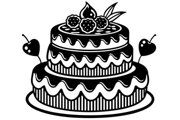 black-forest-design-of-a-3-tier-cake--decorated-with  vector illustration