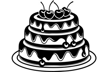 black-forest-design-of-a-3-tier-cake--decorated-with  vector illustration