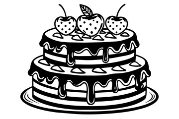 black-forest-design-of-a-3-tier-cake--decorated-with  vector illustration