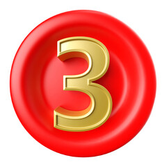 Obraz premium 3 number gold on shape round red 3d render