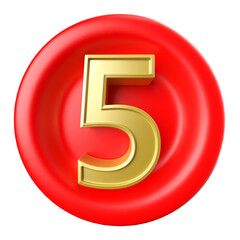 5 number gold on shape round red 3d render
