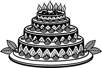  four-set-birthday-cake  vector illustration 