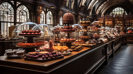 A Belgian chocolate shop, with master chocolatiers crafting exquisite truffles and pralines in a boutique filled with the rich aroma of cocoa.