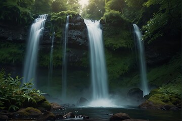 Obraz premium Enchanted Cascades: Forest Waterfall Wonder