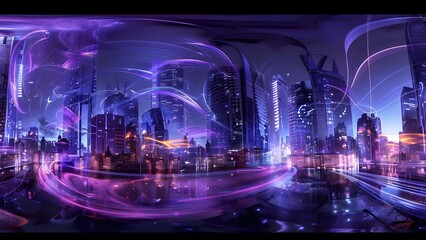 HDRI equirectangular projection of futuristic Cyberpunk Night City environment for 3D scenes. Concept Environment Design, 3D Modeling, Cyberpunk Aesthetics, Futuristic Concepts, HDRI Rendering