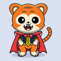 hand-drawn tiger superhero Dracula costume cartoon illustration
