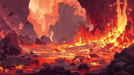 There is lava and a magic portal in this fantasy landscape