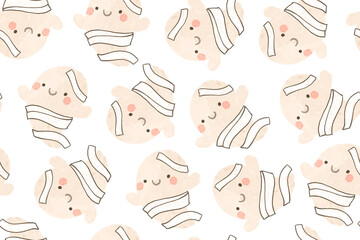 Seamless pattern with cartoon ghosts. Ghost mummy. Halloween background. Cartoon design