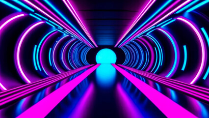 Dynamic graphics background featuring futuristic sci-fi spiral tunnel with pink and blue neon glowing lights.