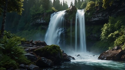 Fototapeta premium Enchanted Cascades: Forest Waterfall Wonder