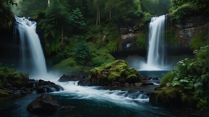 Obraz premium Enchanted Cascades: Forest Waterfall Wonder