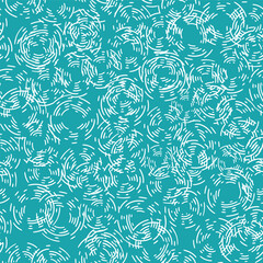 Abstract water circles seamless vector pattern background. Blue white scribbled circular overlapping shapes creating water surface texture. Summer ocean backdrop. All over print with curved lines.