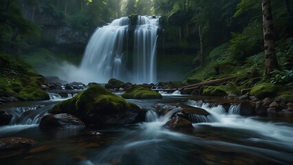 Fototapeta premium Enchanted Cascades: Forest Waterfall Wonder