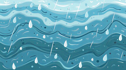 Serene blue water waves pattern with subtle raindrops