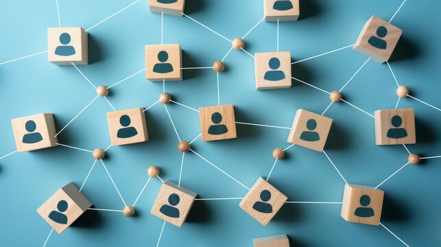 Multiple individuals linked in a network, forming connections and relationships with each other