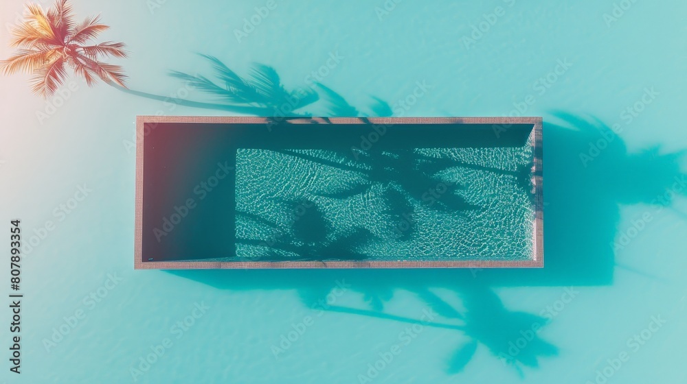 Poster a birds eye view of a swimming pool surrounded by palm trees