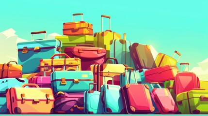 Designed to promote the World Tourism Day sale with suitcases, bags and luggage, ads flyer in retro style with colorful baggage, and images of travel agency services. Modern illustration of a cartoon