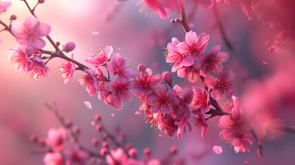 Close up of pink flowers on a tree - Powered by Adobe
