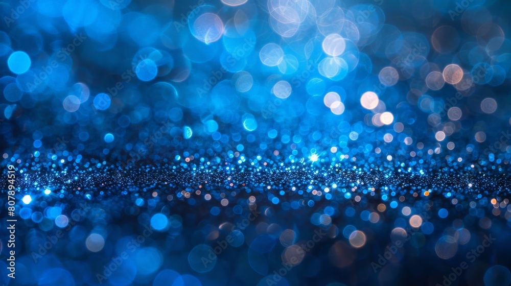 Poster A vibrant blue bokeh background, creating a soft and blurry effect. Great for adding a touch of color and interest to your projects