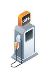 Gas pump against a white background, concept of fuel station. Isometric vector illustration isolated on white background