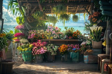 Obraz premium flower shop on the beach