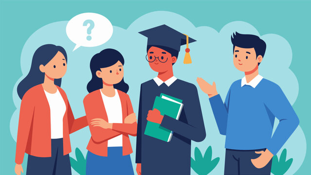 A group of students discuss the misconception that getting a scholarship means you dont have to worry about financial aid.. Vector illustration