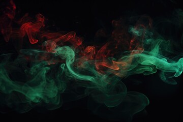 Fototapeta premium Red, green smoke black background. Color smoke. Water splash. Cosmic stardust.