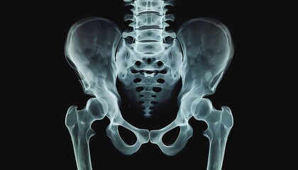 X-ray of the human pelvic region hip bones, sacrum and coccyx Concept of orthopedic diagnostics radiological imaging and anatomical education - obrazy, fototapety, plakaty