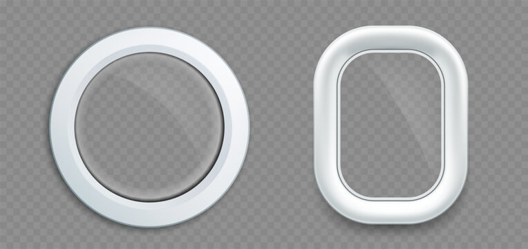 Aircraft or rocket windows portholes. Template frame isolated on transparent background. Stock vector illustration.