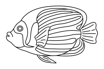 Tropical Fish. Simple Hand Drawn. Isolated on white background. line art drawing Art therapy Coloring page for kids and adults. Black and white Vector illustration