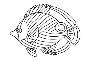 Tropical Fish. Simple Hand Drawn. Isolated on white background. line art drawing Art therapy Coloring page for kids and adults. Black and white Vector illustration