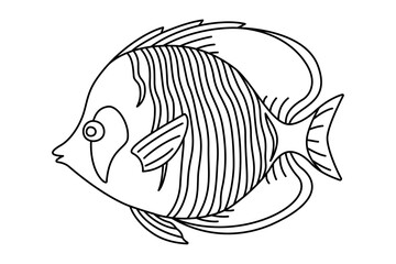 Tropical Fish. Simple Hand Drawn. Isolated on white background. line art drawing Art therapy Coloring page for kids and adults. Black and white Vector illustration