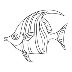 Tropical Fish. Simple Hand Drawn. Isolated on white background. line art drawing Art therapy Coloring page for kids and adults. Black and white Vector illustration