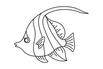 Tropical Fish. Simple Hand Drawn. Isolated on white background. line art drawing Art therapy Coloring page for kids and adults. Black and white Vector illustration