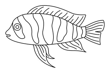 Tropical Fish. Simple Hand Drawn. Isolated on white background. line art drawing Art therapy Coloring page for kids and adults. Black and white Vector illustration
