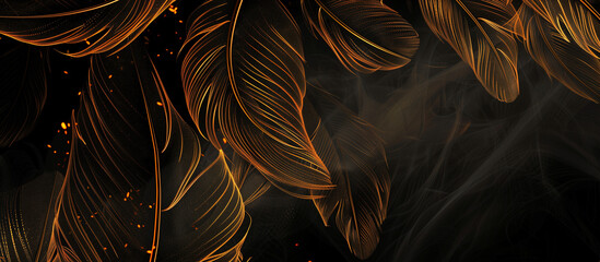 Naklejka premium feathers golden line art luxury black banner background