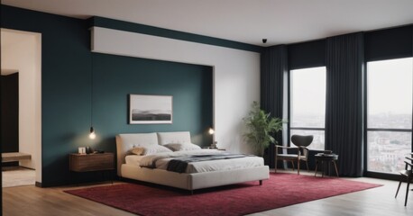 modern living room, interior, room, bedroom, bed, hotel, home, furniture, house, design, luxury, sofa, window, apartment, lamp, living, architecture, living room, wall, contemporary, Generative AI